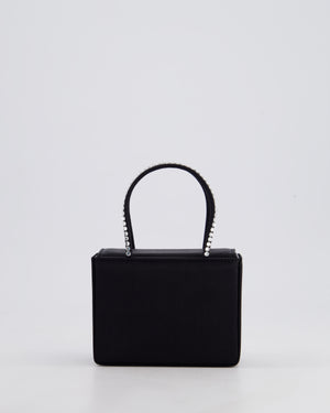 Amina Muaddi Black Gilda Satin Mini Tote Bag with Crystals Handle