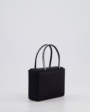 Amina Muaddi Black Gilda Satin Mini Tote Bag with Crystals Handle