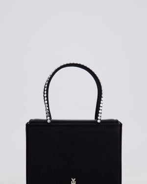 Amina Muaddi Black Gilda Satin Mini Tote Bag with Crystals Handle