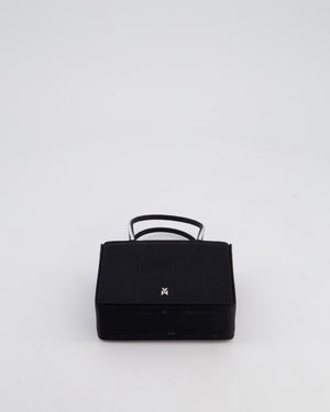 Amina Muaddi Black Gilda Satin Mini Tote Bag with Crystals Handle