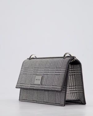 Jimmy Choo Silver Leni Glitter Bag with Prince of Wales Pattern Detail and Ruthenium Hardware