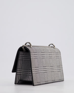 Jimmy Choo Silver Leni Glitter Bag with Prince of Wales Pattern Detail and Ruthenium Hardware