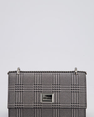 Jimmy Choo Silver Leni Glitter Bag with Prince of Wales Pattern Detail and Ruthenium Hardware