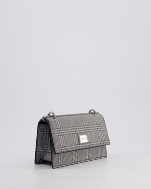 Jimmy Choo Silver Leni Glitter Bag with Prince of Wales Pattern Detail and Ruthenium Hardware