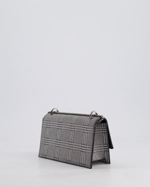 Jimmy Choo Silver Leni Glitter Bag with Prince of Wales Pattern Detail and Ruthenium Hardware