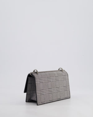 Jimmy Choo Silver Leni Glitter Bag with Prince of Wales Pattern Detail and Ruthenium Hardware