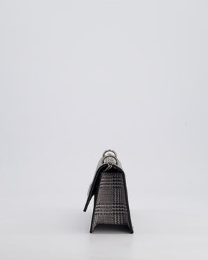 Jimmy Choo Silver Leni Glitter Bag with Prince of Wales Pattern Detail and Ruthenium Hardware