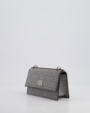Jimmy Choo Silver Leni Glitter Bag with Prince of Wales Pattern Detail and Ruthenium Hardware