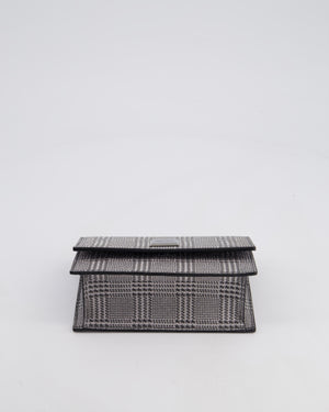 Jimmy Choo Silver Leni Glitter Bag with Prince of Wales Pattern Detail and Ruthenium Hardware