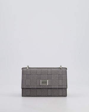 Jimmy Choo Silver Leni Glitter Bag with Prince of Wales Pattern Detail and Ruthenium Hardware