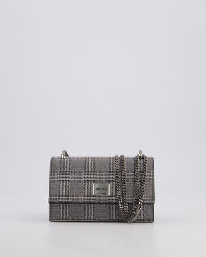 Jimmy Choo Silver Leni Glitter Bag with Prince of Wales Pattern Detail and Ruthenium Hardware