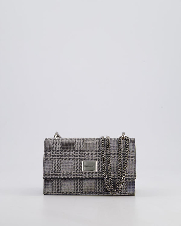Jimmy Choo Silver Leni Glitter Bag with Prince of Wales Pattern Detail and Ruthenium Hardware