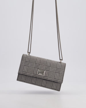 Jimmy Choo Silver Leni Glitter Bag with Prince of Wales Pattern Detail and Ruthenium Hardware