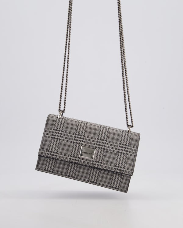 Jimmy Choo Silver Leni Glitter Bag with Prince of Wales Pattern Detail and Ruthenium Hardware