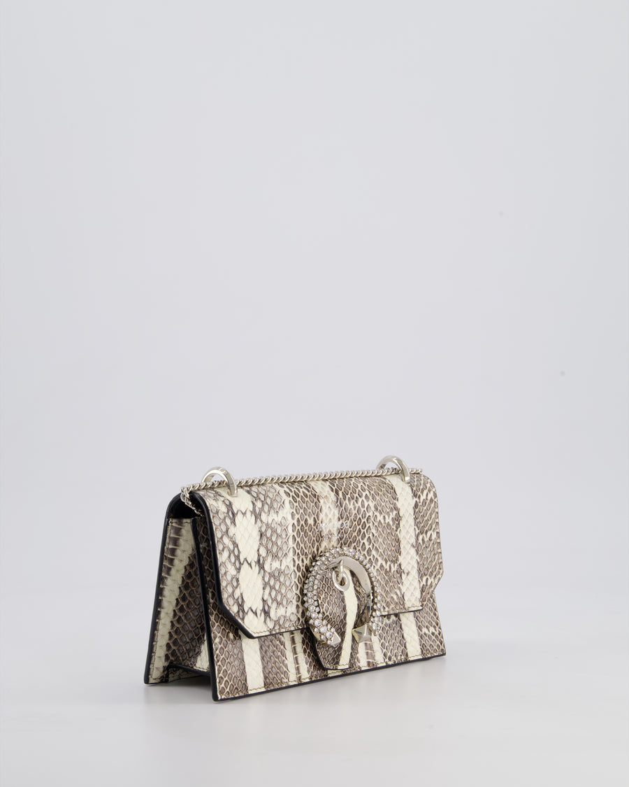 Jimmy Choo Grey Madeline Snakeskin Leather Crossbody Bag with Crystal Embellished Buckle