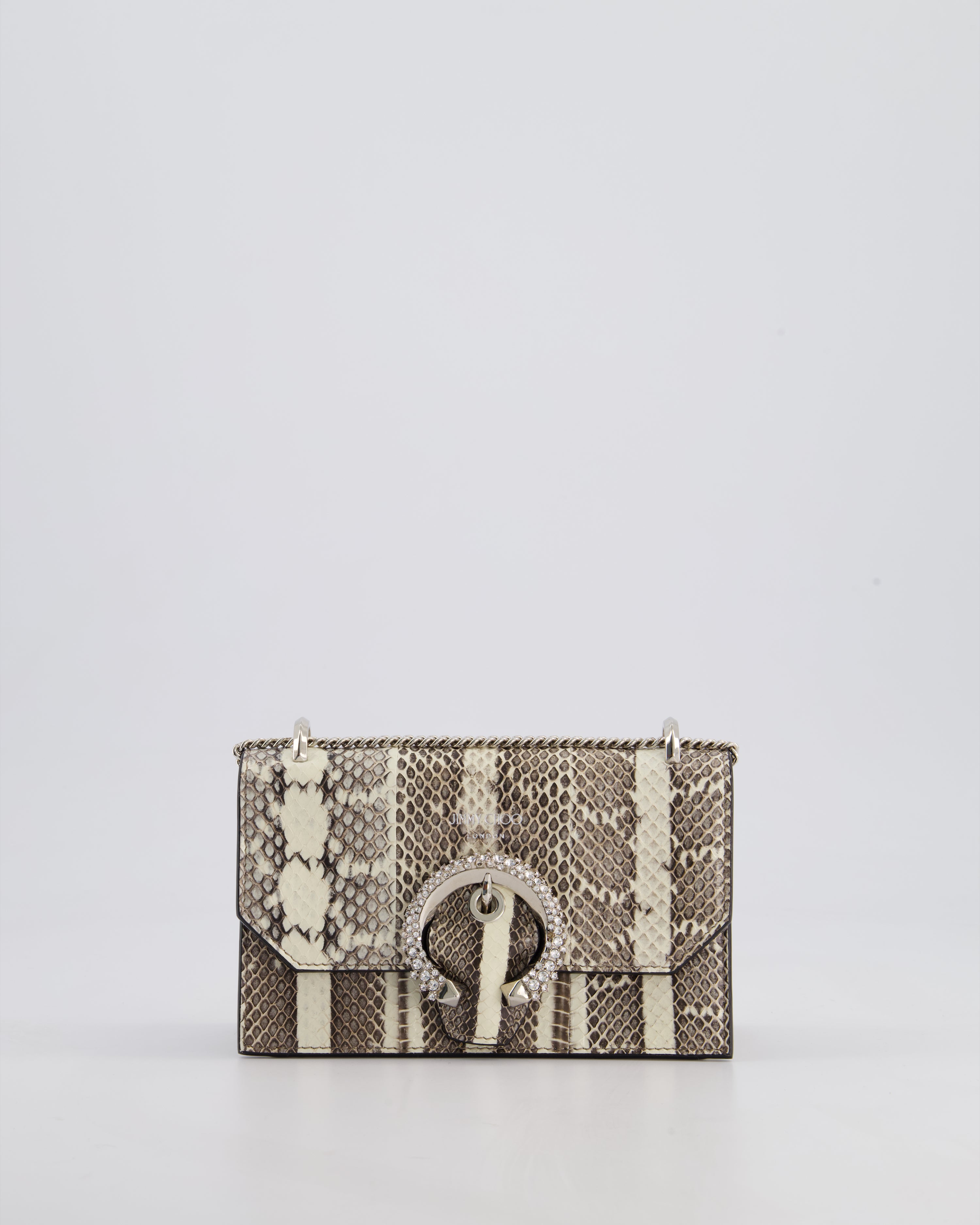 Jimmy Choo Grey Madeline Snakeskin Leather Crossbody Bag