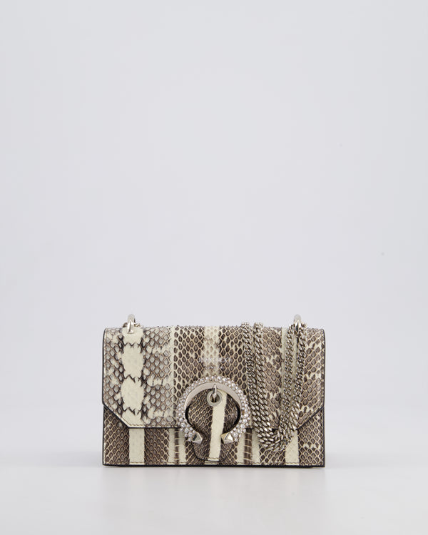 Jimmy Choo Grey Madeline Snakeskin Leather Crossbody Bag with Crystal Embellished Buckle