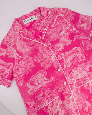 Dior Hot Pink and White Silk Toile De Jouy Printed Short Sleeve Shirt Size FR 36 (UK 8)