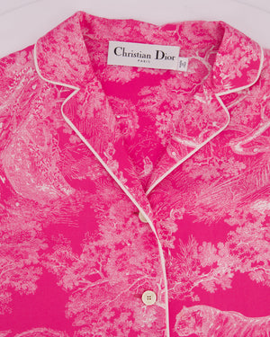 Dior Hot Pink and White Silk Toile De Jouy Printed Short Sleeve Shirt Size FR 36 (UK 8)