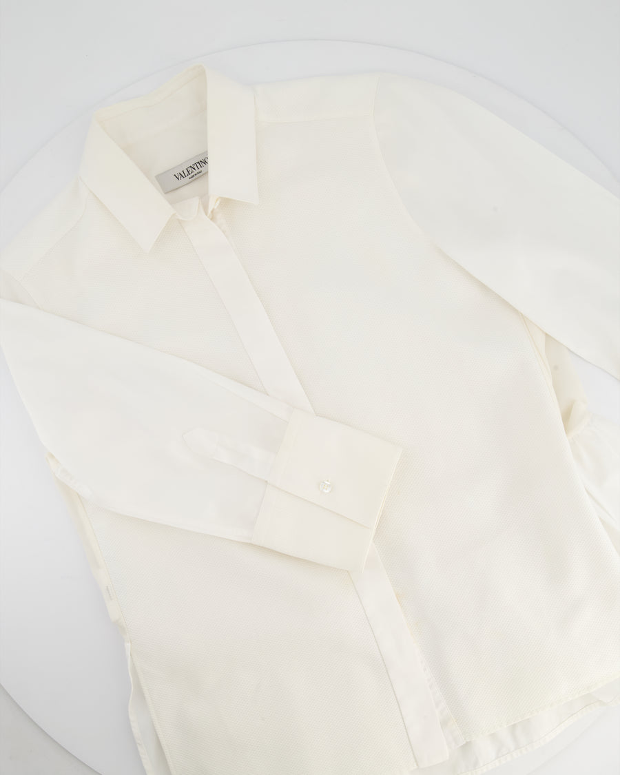 Valentino Cream Long Sleeve Button Down Shirt with Textured Detail and Peplum Back Size IT 40 (UK 8)
