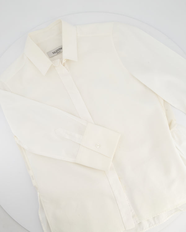 Valentino Cream Long Sleeve Button Down Shirt with Textured Detail and Peplum Back Size IT 40 (UK 8)