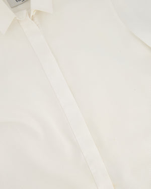 Valentino Cream Long Sleeve Button Down Shirt with Textured Detail and Peplum Back Size IT 40 (UK 8)