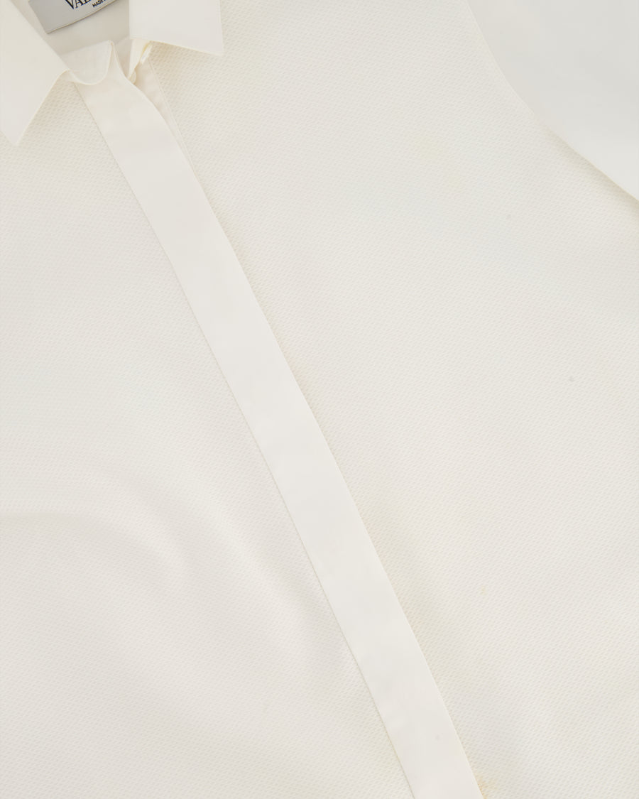Valentino Cream Long Sleeve Button Down Shirt with Textured Detail and Peplum Back Size IT 40 (UK 8)