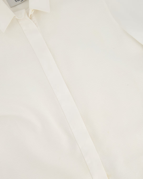 Valentino Cream Long Sleeve Button Down Shirt with Textured Detail and Peplum Back Size IT 40 (UK 8)