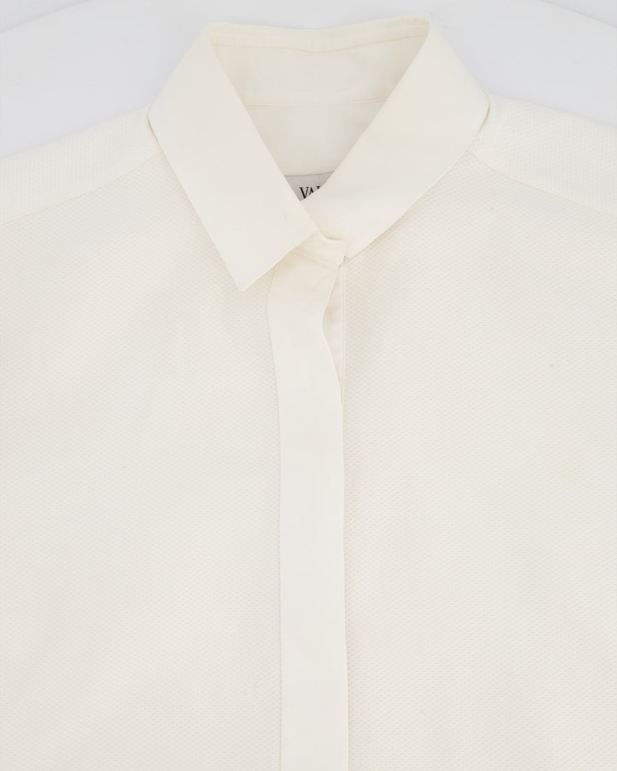Valentino Cream Long Sleeve Button Down Shirt with Textured Detail and Peplum Back Size IT 40 (UK 8)