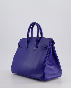 Hermès Birkin 25 Retourne Bag in Bleu Electric Tadelakt Leather with Palladium Hardware