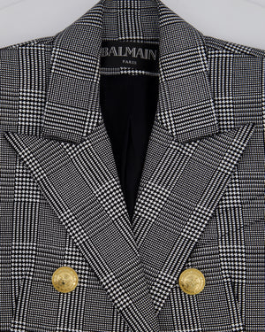 Balmain Black & White Checked Cotton Blazer with Gold Buttons Size FR 36 (UK 8)