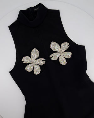 David Koma Black Mini Dress with Tulle Halter Neck & Floral Embellishments Details Size UK 10