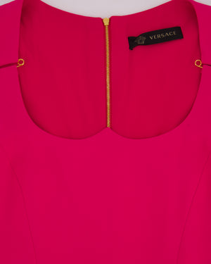 Versace Hot Pink Sleeveless Mini Dress with Gold Safety Pins Detail Size IT 42 (UK 10)