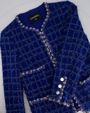 Chanel Blue Tweed Jacket with Silver Button Details Size FR 36 (UK 8)