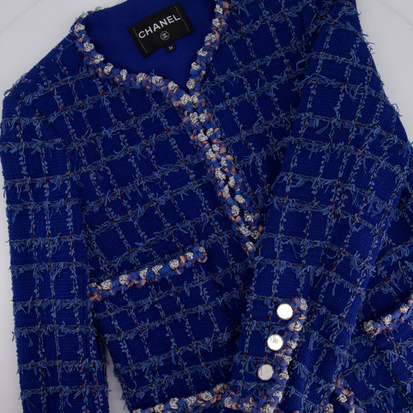 Chanel Blue Tweed Jacket with Silver Button Details Size FR