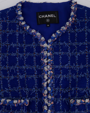 Chanel Blue Tweed Jacket with Silver Button Details Size FR 36 (UK 8)