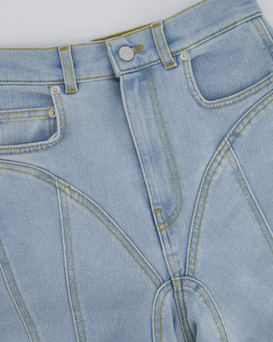 Mugler Light Blue Denim Panelled Skinny Jeans with Back Logo Detail Size FR 36 (UK 8)