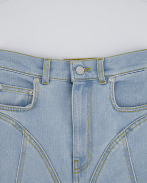 Mugler Light Blue Denim Panelled Skinny Jeans with Back Logo Detail Size FR 36 (UK 8)