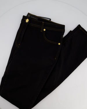 Versace Dark Black Denim Medusa '95 Jeans with Gold Logo Detail Waist 29 (UK 12)