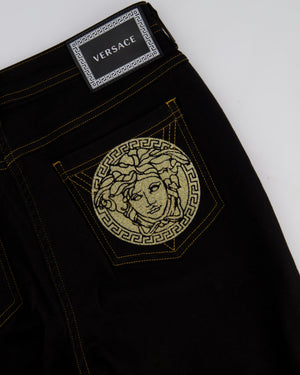 Versace Dark Black Denim Medusa '95 Jeans with Gold Logo Detail Waist 29 (UK 12)