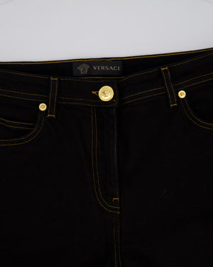 Versace Dark Black Denim Medusa '95 Jeans with Gold Logo Detail Waist 29 (UK 12)