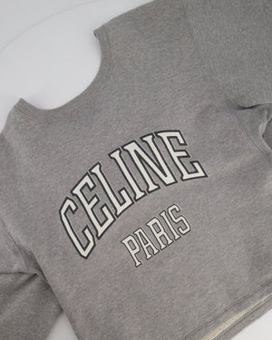 Celine Grey Short Sleeve Logo Sweatshirt Jumper Size M (UK 10)