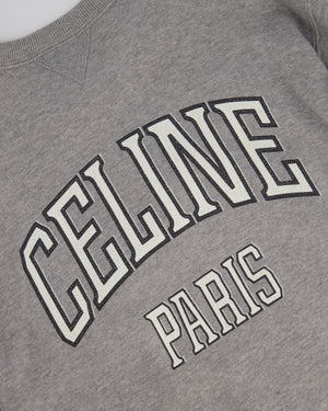 Celine Grey Short Sleeve Logo Sweatshirt Jumper Size M (UK 10)