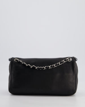 Chanel Black Pearl Obsession Lambskin Small Single Flap Bag with Pearl Logo and Trim Details and Silver Hardware