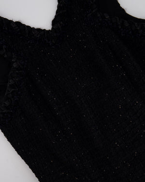 Chanel 15/P Black Sleeveless Glitter Tweed A-Line Midi Dress with Woven Tweed Trim Detail FR 36 (UK 8)