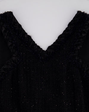 Chanel 15/P Black Sleeveless Glitter Tweed A-Line Midi Dress with Woven Tweed Trim Detail FR 36 (UK 8)