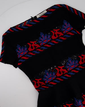 Valentino Navy A-Line Mini Dress with Black, Red and Blue Lace Panel Details Size UK 10 (Size Medium)
