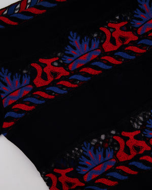 Valentino Navy A-Line Mini Dress with Black, Red and Blue Lace Panel Details Size UK 10 (Size Medium)