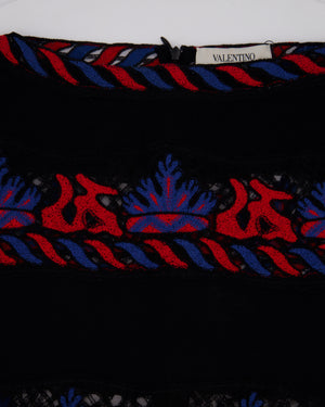 Valentino Navy A-Line Mini Dress with Black, Red and Blue Lace Panel Details Size UK 10 (Size Medium)