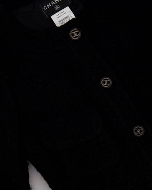 Chanel Black Tweed 3/4 Sleeve Dress with Covered Pockets and Black and Gunmetal CC Logo Button Details FR 36 (UK 8)